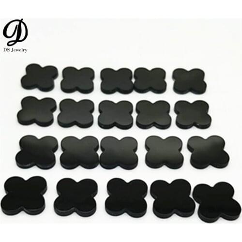 15x15X2MM Four Leaf Clover Natural Black Agate For Jewelry