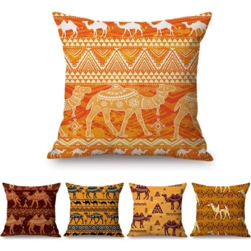 18" Yellow Camel Pattern Home Decorative Pillow Persia Ethnic Exotic Style Car Pillow Case Cotton Linen Sofa Chair Cushion Cover