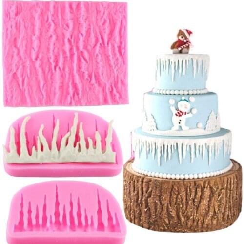 2PcsTree Bark and Icicle ice Design Shape Cake Decoration Fondant Chocolate Cookie kitchen Baking Mold Silicone T0685