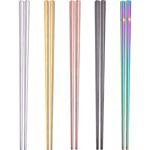 304 stainless steel tableware chopsticks electroplating gold seven color square hotel chopsticks kitchen dining bar dinnerware