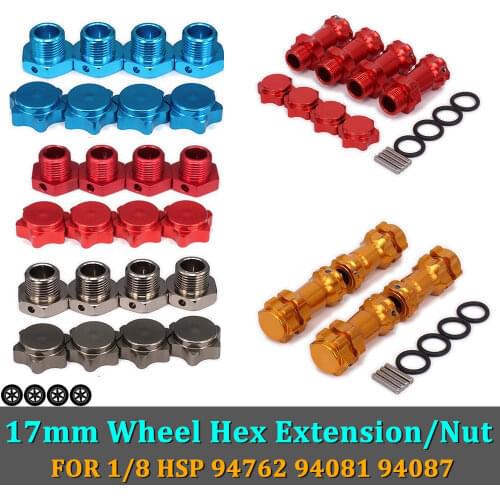 4pcs Aluminum Alloy 17mm Wheel Hex Hub Adapter Extension 30mm Extended Dustproof Wheel Nut for HSP 1/8 RC CAR 94762 94081 94087