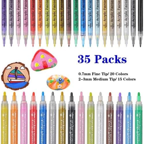 Acrylic Paint Marker Pens, 35 Pcs Premium Acrylic Paint Pens Waterproof Paint Marker Set 0.7mm & 3 mm Tips Acrylic Marker Pens