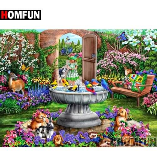 HOMFUN Full Square/Round Drill 5D DIY Diamond Painting "Girl animal scenery" Embroidery Cross Stitch 3D Home Decor A10885
