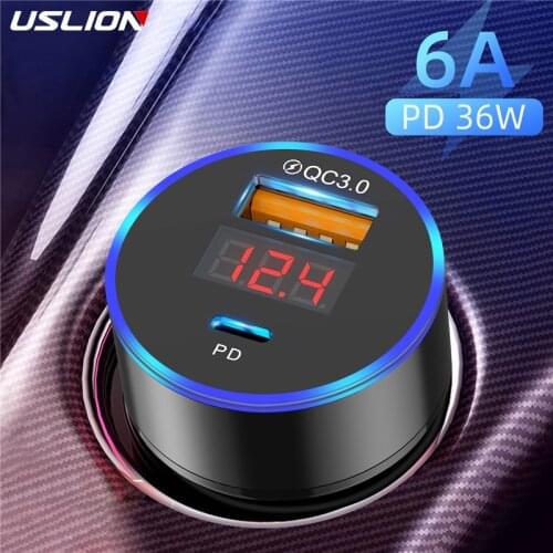 USLION USB Car Charger Quick Charge 3.0 Fast Charging Charger For iPhone 11 Xiaomi Mi Auto Type C QC PD 3.0 Mobile Phone Charger