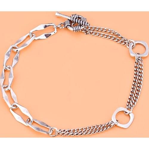 S925 sterling silver cross chain, horsewhip chain, geometric bracelet, thick chain, bracelet, neutral INS, simple and fashionabl