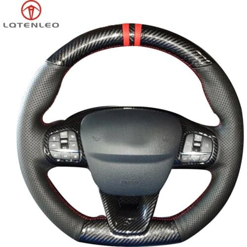 LQTENLEO Carbon Fiber Black Leather Steering Wheel Cover For Ford Focus Fiesta ST-Line 2018-2019 Focus ST Fiesta ST 2018-2020