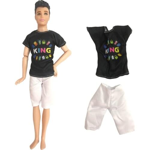 NK 1 Pcs Male Outfit Summer Black Shirt White Pants Party Clothes For Ken Doll Boy Accessorie Baby Toys 011A