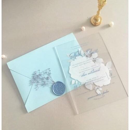 Baby Blue Printing Acrylic Wedding Engagement Card Birthday Invitations Elegant Anniversary Cards