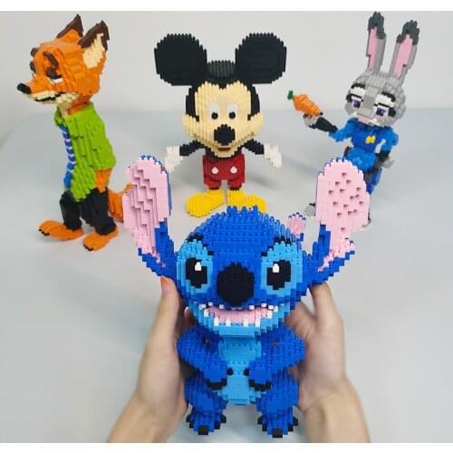 Disney Cartoon Mickey Stitch Judy Nick Small Particle Building Blocks Cute Anime Figures 3D Model Mini Bricks Toys for Children