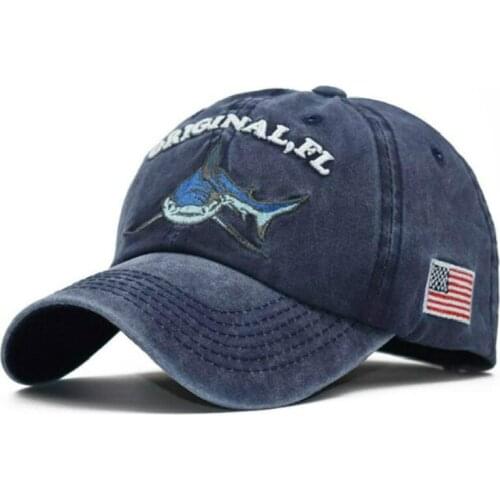 Embroidery Washed Cotton Shark Dad Hat For Men Vintage Baseball Cap Hip Hop Curved Fishing Cap Summer Fish Snapback Women Hat