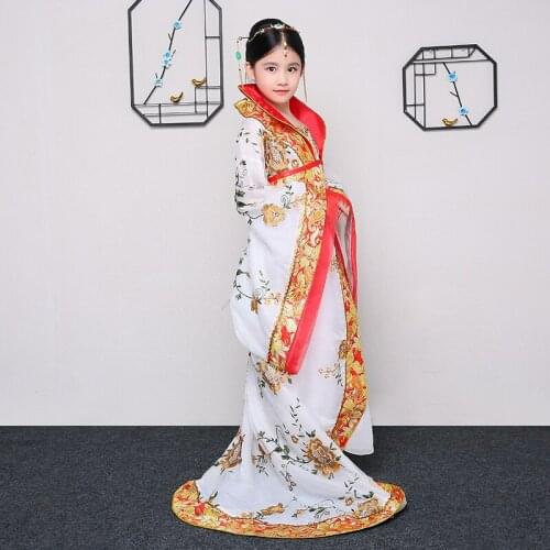 Chinese Traditional Fairy Costume Ancient Han Dynasty Princess Girls Kids Hanfu Outfit Stage Dress Folk Dance Costume TA715 S
