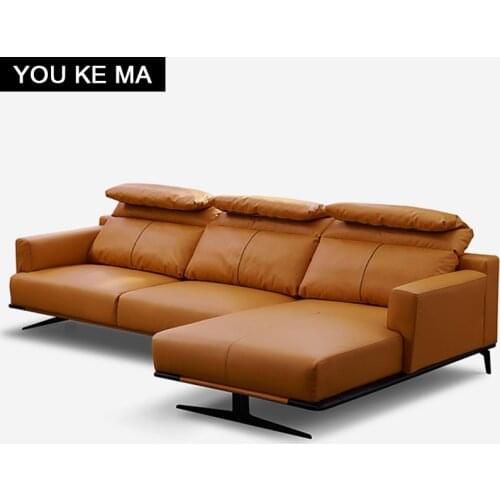 Leather sofa living room large and small apartment type Nordic modern minimalist three-four-seat down combination furniture