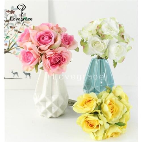 6 Heads Small Artificial flowers Rose Bouquet Mini Roses Bouquet Flores for Party Spring Wedding Decoration Mariage Fake Flowers