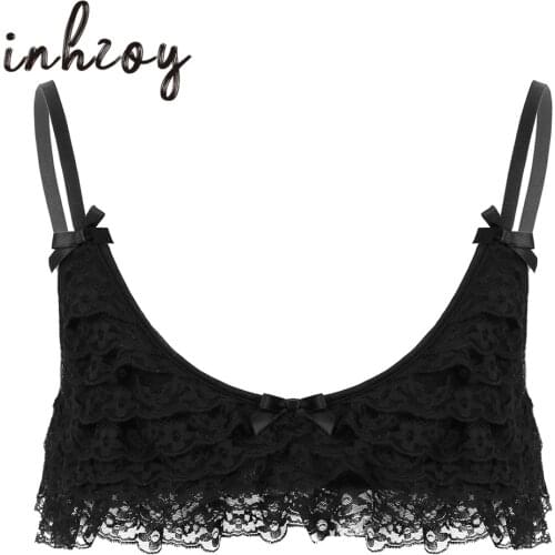 Men Sissy Lingerie Frilly Ruffle Lace Camisole Bralette Erotic Bra for Male Crossdressing Crop Tops Gay Sexy Underwear Nightwear