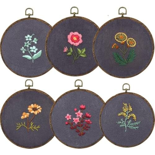 Flower Printed DIY Embroidery Kit with Hoop For Beginner Cross Stitch Set Sewing Art Handmade Craft Painting Home Decor Gift