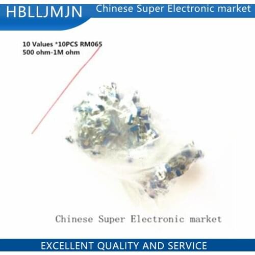100PCS/LOT 10 Values *10PCS RM065 Vertical Adjustable Resistor Kit 500 ohm-1M ohm Multiturn Trimmer Potentiometer Set