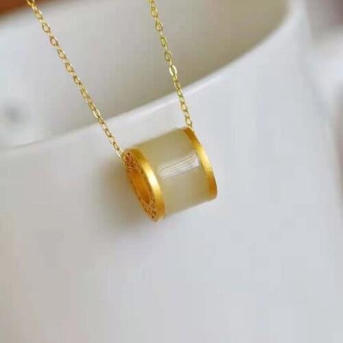 New Natural Hetian Jade Pendant Fashion 925 Silver Inlaid Passett Necklace Designed for Women Jewelry