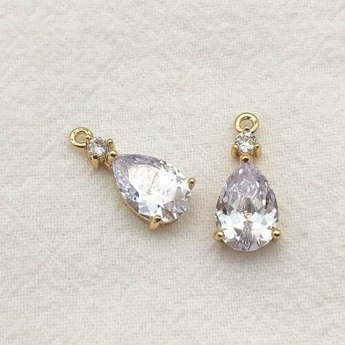 New Arrival! 12x10mm 20pcs Plating Real Gold Color Cubic Zirconia Drop Charm For Handmade Earring Parts DIY Jewelry Findings