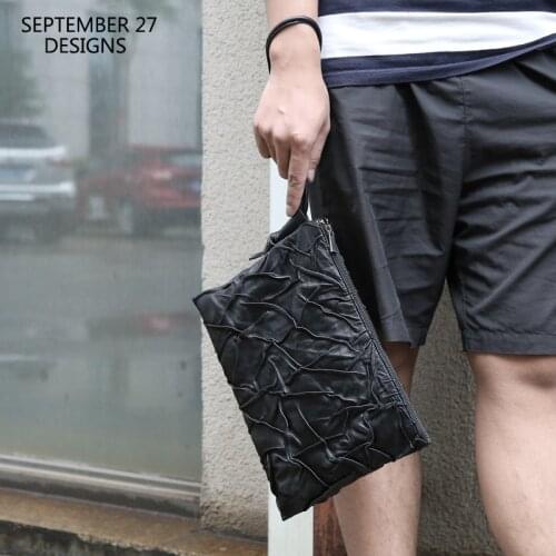 New Fashion Clutch Bag Genuine Leather Luxury Handmade Casual Zipper Long Cell Phone Wallet Simple Organizer Purses Hand Bags