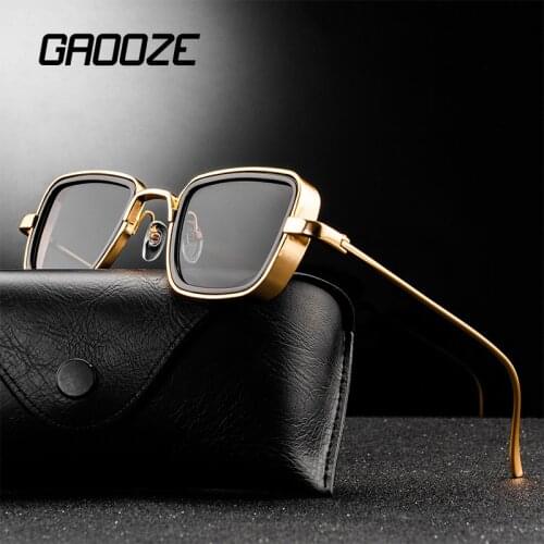 GAOOZE Vintage Square Mens Sunglasses Women 2021 Brand Design Alloy Thick Tony Stark Car Driving Glasses for Fishing oculos 031