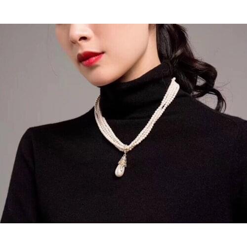 RISPADA XL24216-J38 Multi-layer elegant vintage pearl pendant sweater necklace