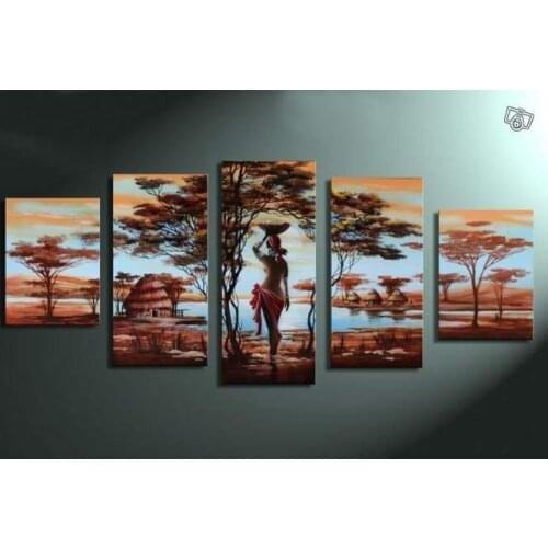 Hand-painted wall art African tribe house beauty home decoration abstract Landscape oil painting on canvas 5pcs/set mixorde