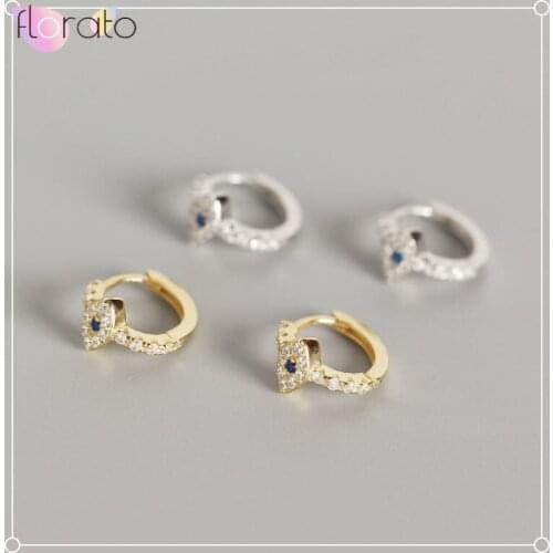 925 sterling silver Blue CZ Zircon Earrings for Women Geometric Small Hoop Earrings Huggie Jewelry Wedding Bijoux Brincos A30