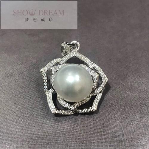 SHOWDREAM S925 Silver Jewelry Australian White Pearl Zircon Gemstone Pendant Fine for Women Wedding Engagement Party Gifts