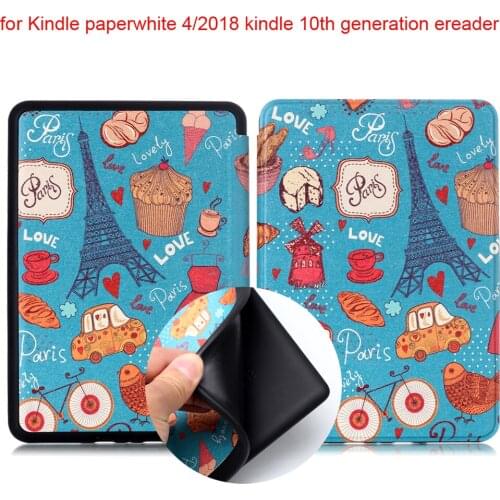 Smart Case For Amazon New Kindle Paperwhite 4 2018 PU Leather Print Cover Funda Coque For Kindle Paperwhite 4+screen protector