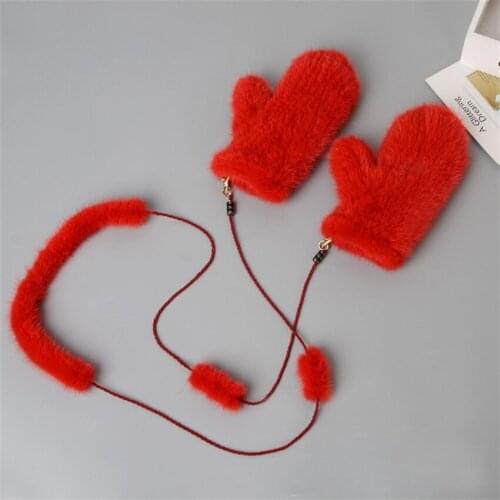 Fashion Luxury Mink Fur Knitting Mittens Womens Autumn And Winter Warm Fur Mink Fur All Finger Hanging Rope Glove