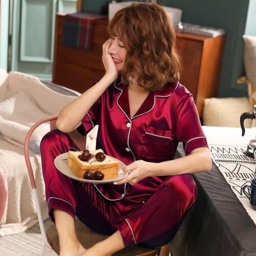 2021 Short Sleeve Silk Pajamas Spring Women Summer Pajama Sets Silk Pijama Sleepwear Pyjamas Plus Size 3XL 4XL 5XL Nightwear Set