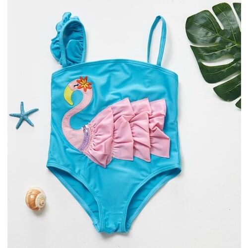 NEW 2019 Girls swimwear slanted shoulders flying childrens swimwear Girls one-piece swimsuit Kids Beach wear-ST111/112