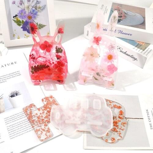 1 Set Rabbit Phone Holder Epoxy Mold For Bunny Totoro Car Bracket Silicone Resin Mould Home Decoration Crafts Making Tools