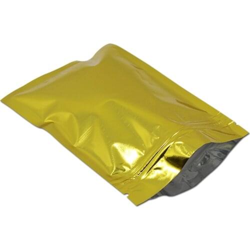 100Pcs Gold Mylar Foil Zip Lock Bag Self Grip Seal Tear Notch Flat Packaging Pouches for Food Snack Ground Coffee Bean Candy