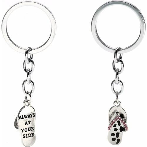 12PC/Lot Always At Your Side Keychains Sandals Flip Flop Pink Crystal Keyring Pet Paws Prints Gifts For Women Men Animals Lover