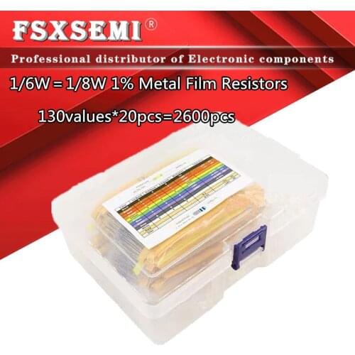 130values X20pcs=2600pcs 1/6W＝1/8W 0.125W 1% Metal Film Resistors Assorted Pack Kit Set Resistors Assortment Kits