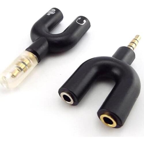 2pcs 3.5mm Splitter Stereo U-shape Earphone Connector Converter Audio Mic Jack Plug Adapter For Mobile Phone Tablet PC MP3 MP4