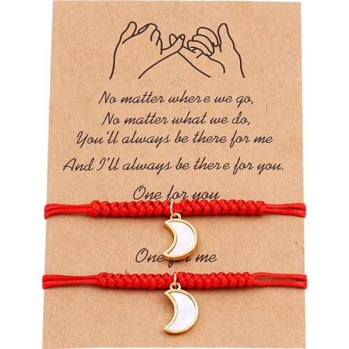 2 PCS/Set Cute Shell Rainbow Charm Bracelets 18K Gold Plated Moon Pendant Bracelet Sets Rope Chain for Women Quality Jewelry