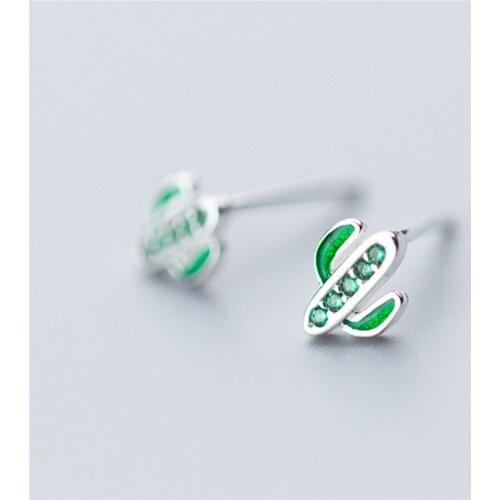 2018 Hot Sale 925 Sterling Silver Dazzling Green Cactus Crystal Stud Earrings for Women Authentic Silver Jewelry Bijoux EH756
