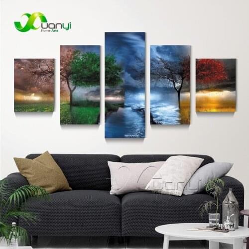 5 Panel Abstract Season Tree Landscape Painting Wall Picture Tree Of Life Painting Canvas Living Room Decoration Unframed