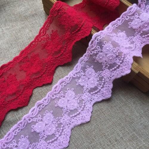 5Yard/Lot Red Pink Handmade DIY Womens Clothes Lace Trim Cotton Soft Net Embroidery Small Flower 7CM Lace Fabric Accessories