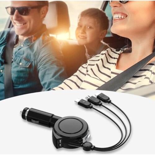 Car Charger Quick Charge 2.4A 3 in 1 Adapter Compatible for Phone