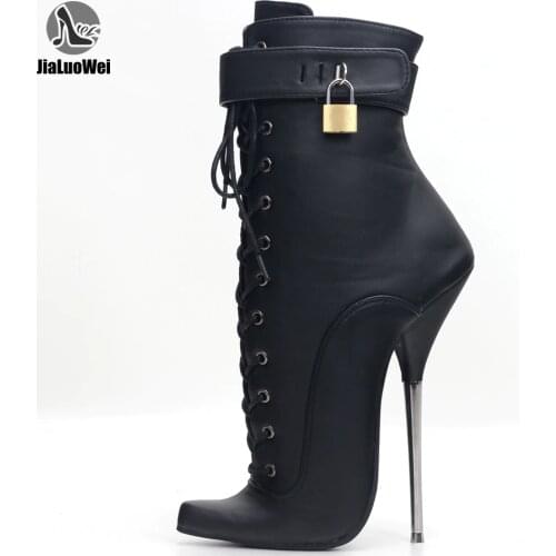 JIALUOWEI Extreme Thin Heels 7" MJ Ballet Lock Ankle Boots Cosplay Goth Fetish 5-15