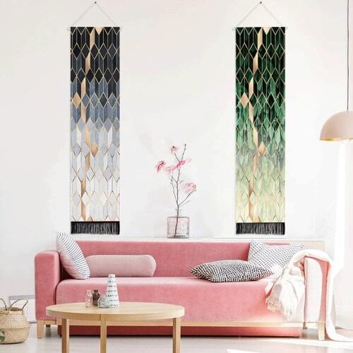 Bohemian Geometric Tapestry with Tassel Handmade Nodic Style Home Decor Wall Door Decor Hanging Axis Diagram Cotton Tapestry