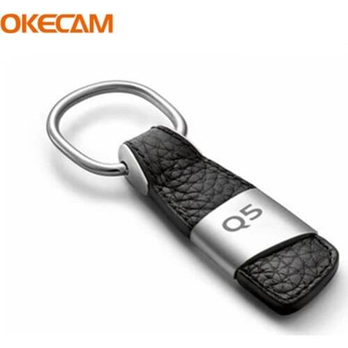 Geniue Leather Q5 Emblem Badge Car Key Chain Keyring for Audi Q5 SQ5 Quattro Keychain Key Ring Keyfob Car Styling