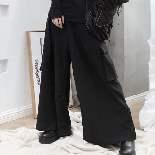 Ladies spring and autumn fashion new street hip-hop punk style personality high waist casual wide leg trousers