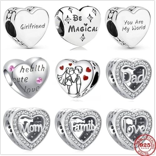 Hot Sale 100%925 Sterling Silver Heart Family Love Charm Beads Fit Original Pandora charms Bracelet For Women DIY Jewelry