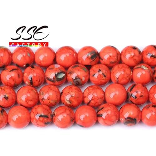 Orange Shell Howlite Turquoises Stone Beads Round Loose Spacer Beads For Jewelry Making 15'' 4/6/8/10/12mm DIY Bracelet Necklace