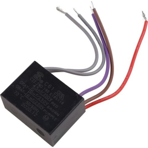 CBB61 Ceiling Fan Capacitor 4.5uf+6uf+6uf 5 Wire 250V 5 Speed Starting Capacitor
