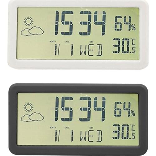 LCD Large Screen Display Alarm Clock Desktop Digital Alarm Clock With Snooze Temperature + Humidity Detection